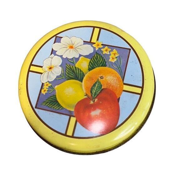 Vintage decorative Boston Apricot Tea Tin fruit + lid  yellow, fruit, flowers - Picture 8 of 9